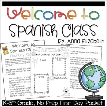 Preview of Welcome to Spanish Class First Day Packet for Elementary