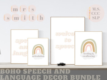 Preview of DECOR BUNDLE: Speech & Language Therapy Room Bulletin Boards Signs Boho Neutral