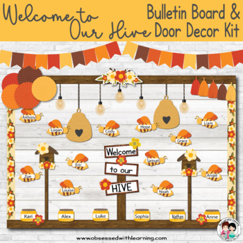 Preview of Welcome to our Hive Bulletin Board, Editable Name Tags, Classroom Door Décor