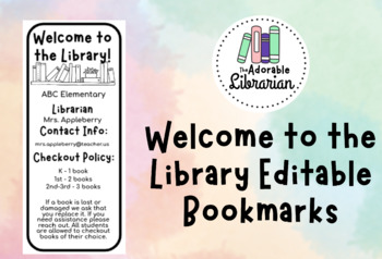 Preview of Welcome to the Library Book Mark - Editable - Back to School - Open House