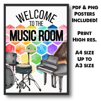 Preview of Welcome to the Music Room Poster Watercolour Rainbow Style Classroom Decor