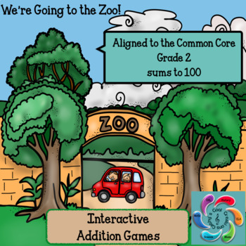 Preview of Interactive Math Game (Addition) -We're Going to the Zoo! sums to 100