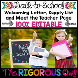 Welcoming Letter, Meet the Teacher Page, and Supply List EDITABLE