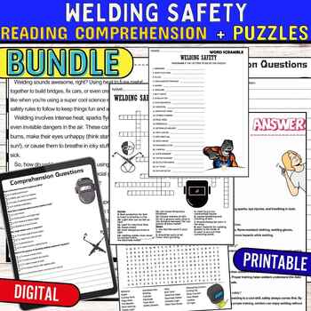 Preview of Welding Safety Reading Comprehension Passage Puzzles,Digital & Print BUNDLE