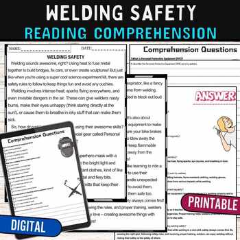 Preview of Welding Safety Reading Comprehension Passage Worksheets,Digital & Print
