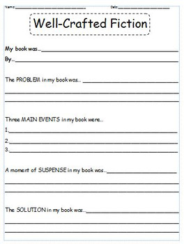 Preview of Well Crafted Fiction Immersion Worksheet