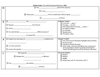 Preview of Well-Developed Written Responses: MEAL Structure