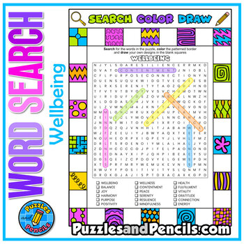 Preview of Wellbeing Word Search Puzzle with Coloring | Search, Color, Doodle