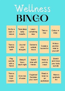 Wellness Bingo by TeachandExplore | TPT
