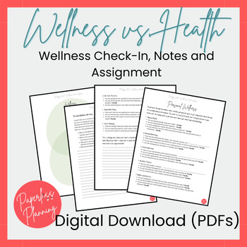 Preview of Wellness & Health Venn Diagram Notes, Wellness Self-Check and Hand-In Assignment