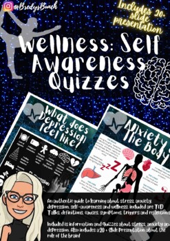 Preview of Wellness & Mental Health: Self-Awareness Quizzes Stress, Anxiety, & Depression