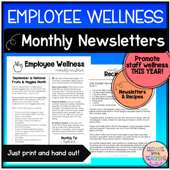 Preview of Employee Wellness Newsletters | School Nurse Resource