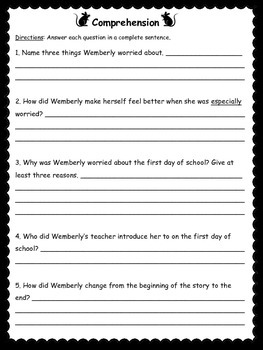 1 for exercises math grade Unit: Wemberly Comprehension Vocabulary, Worried