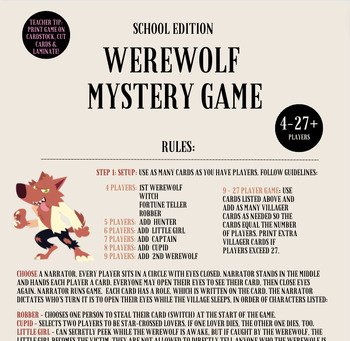 Preview of Werewolf Mystery Game - Classroom Edition!