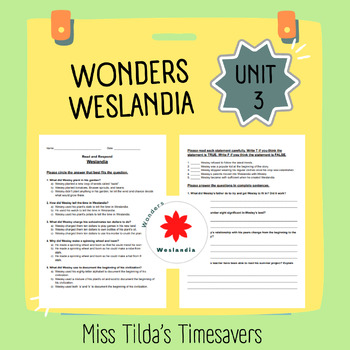 Preview of Weslandia - Read and Respond Grade 5 Wonders
