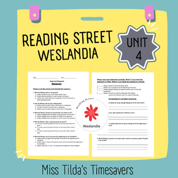 Preview of Weslandia - Read and Respond Reading Street 5.2