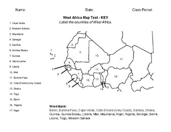 Preview of West Africa Map Test - KEY
