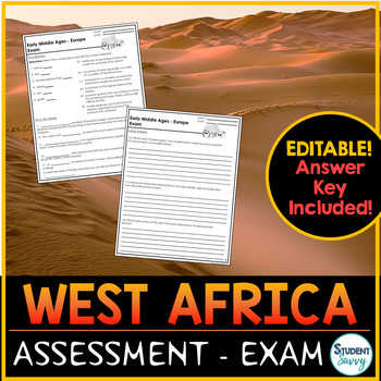 Preview of West Africa Test - Exam Quiz Review Ghana Empire Mali Empire Songhai Mansa Musa