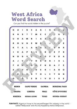 Preview of West Africa Word Search - World Geography