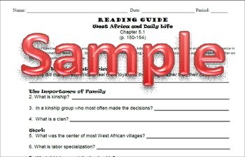 Preview of West African Culture Student Reading Guide & Key