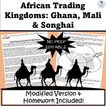 Preview of AFRICAN TRADING KINGDOMS: GHANA, MALI & SONGHAI LESSON + Modified + Homework