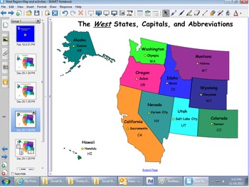 Preview of West Region Map & Smartboard Activities