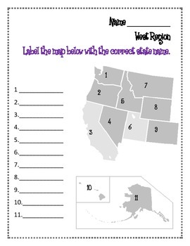 West Region Worksheets and Flashcards. Matching. Label. Capitals and