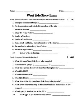 Preview of West Side Story Exam