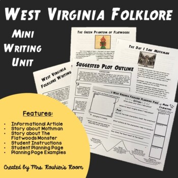 Preview of West Virginia Folklore Writing Unit featuring Mothman and The Flatwoods Monster!