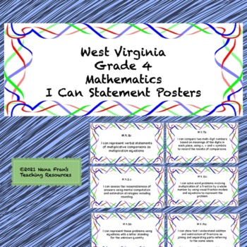 Preview of West Virginia Grade 4 Math I Can Statement Posters