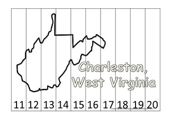 Preview of West Virginia State Capitol Number Sequence Puzzle 11-20.  Geography and Numbers