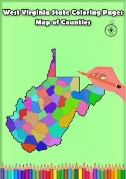 Preview of West Virginia State Coloring Pages Map of Counties Highlighting Rivers Lakes