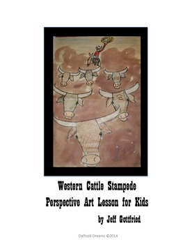 Preview of Western Cattle Stampede Perspective Art Lesson for Kids
