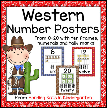 Preview of Western Classroom Decor Number Posters from 0 - 20