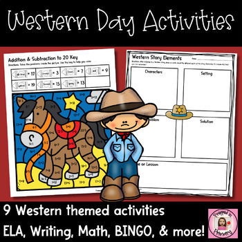 Preview of Western Day Activities for 1st and 2nd grade | ELA, Writing, Math, & more!