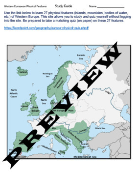 Preview of Western European Physical Features Map & Quiz
