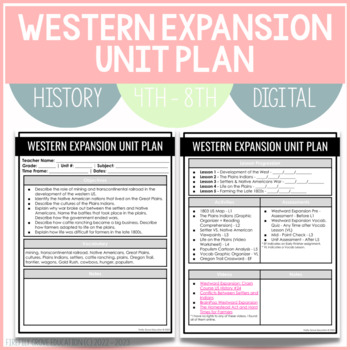 Preview of Western Expansion Unit Plan | 4th - 8th | Digital & Printable | Template