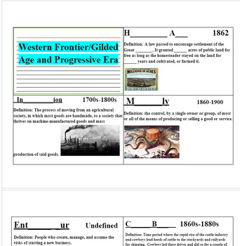 Preview of Western Frontier/Gilded Age/Progressive Era Terms