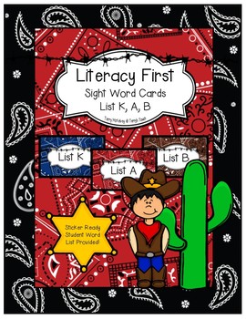 Western Literacy First Sight Word Lists K, A & B by Terry's Touch