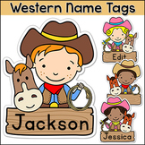 Western Theme Name Tags Labels - Cowboy and Cowgirl