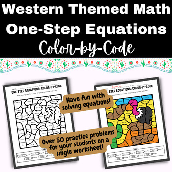 Preview of Western Themed Color by Code Math: One Step Equations (middle school math)