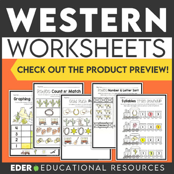 Preview of Western Worksheets for Preschool | Western-Theme Worksheets for Pre-K