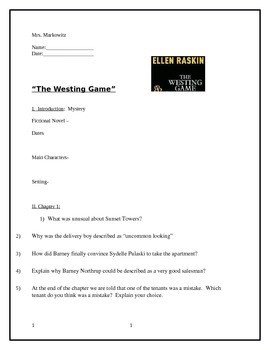 Preview of Westing Game novel packet