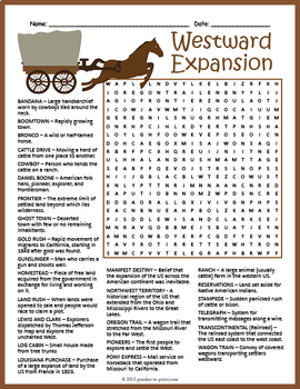 WESTWARD EXPANSION Word Search Puzzle Worksheet Activity by Puzzles to