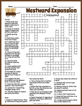 WESTWARD EXPANSION Crossword Puzzle Worksheet Activity by Puzzles to Print