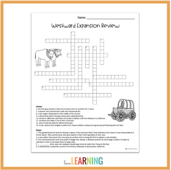 Westward Expansion Crossword Puzzle by Love Learning TpT