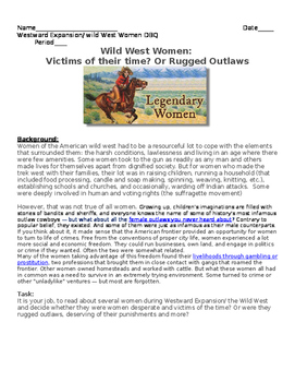Preview of Westward Expansion DBQ: Wild West Women- Victims of the time? or rugged outlaws?