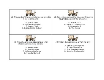 Preview of Westward Expansion Review Game and Answer Key