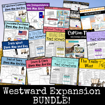 Preview of Westward Expansion Unit Bundle; Notes, Maps, Activites, Tests and Projects