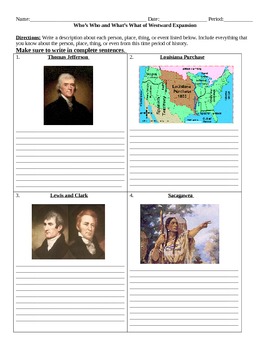 Westward Expansion: Who's Who and What's What Assignment by Ms History